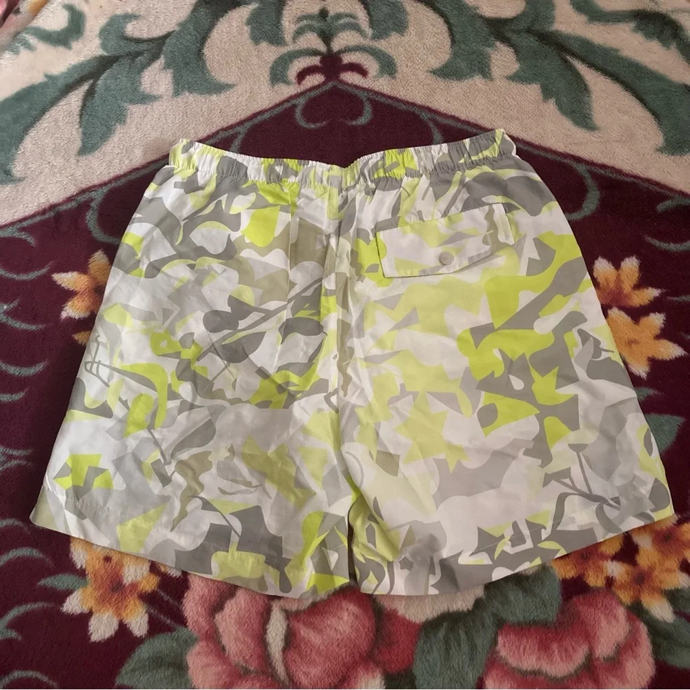 Hermes White, Gray & Neon Yellow Men’s Swim Trunks